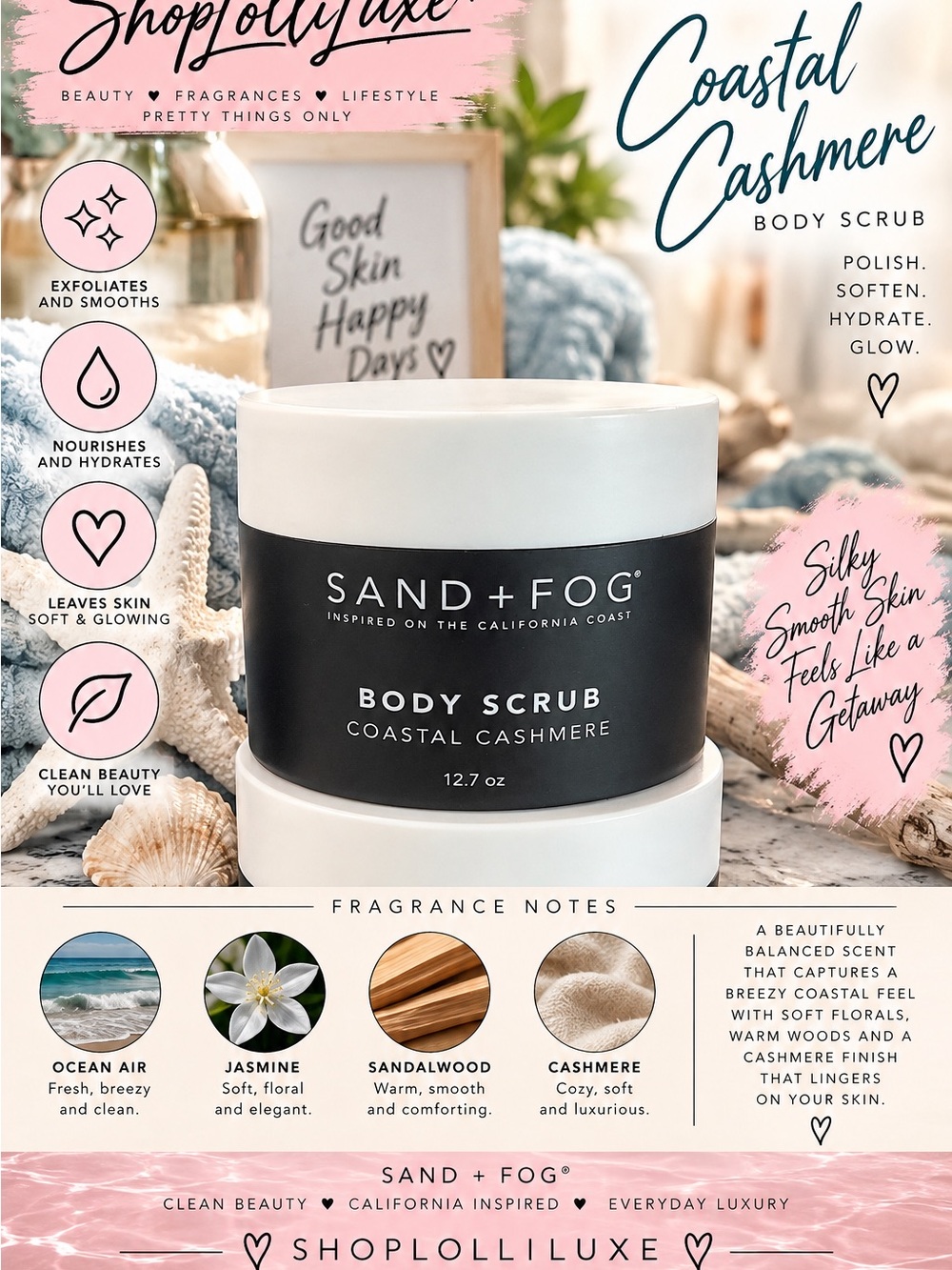 Sand + Fog Coastal Cashmere Body Scrub — White